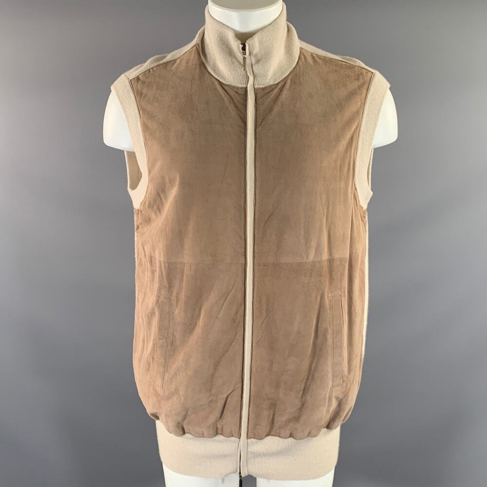 CRUCIANI Size M Beige Cream Cashmere & Leather Zip Up Vest